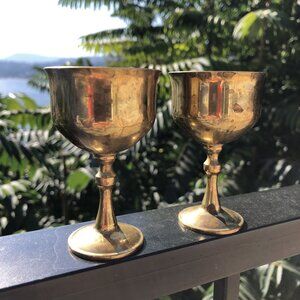 Vintage X 2 Brass Chalices Wine Glass Goblets * Read Description DE